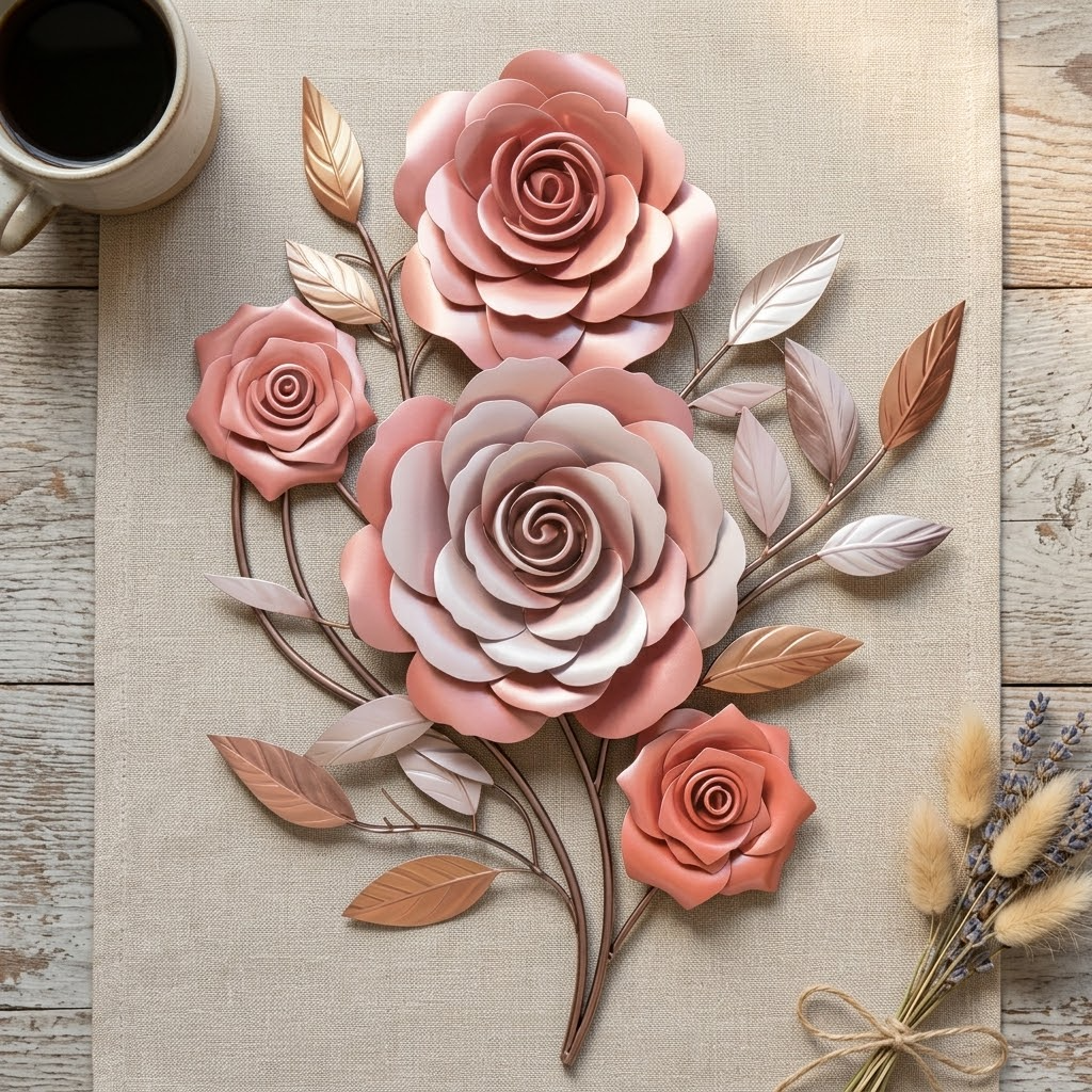 June Rose Birth Flower Bouquet Metal Wall Art