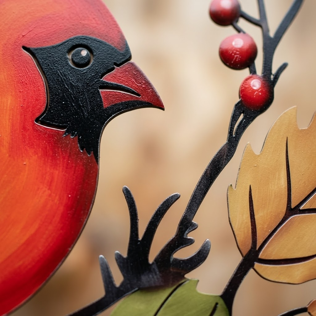 Autumn Cardinal Metal Wall Art, Birds On Branches Corner Decor