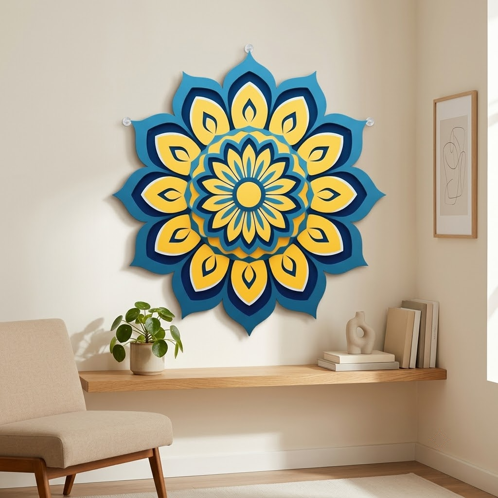 Yellow Blue Mandala Southwestern Sunburst Metal Wall Art