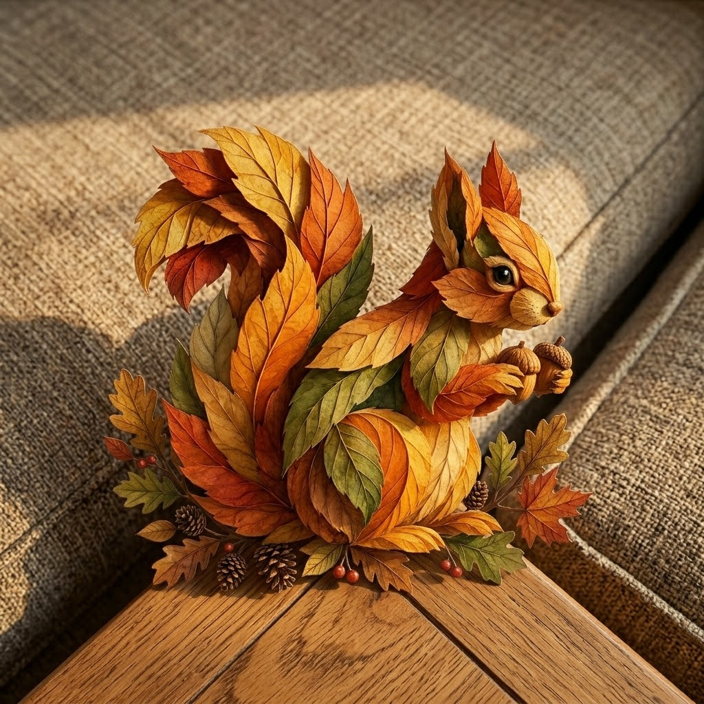 Rustic Autumn Squirrel Metal Wall Art, Fall Leaf Woodland Animal Decor, Nature Lover Gift