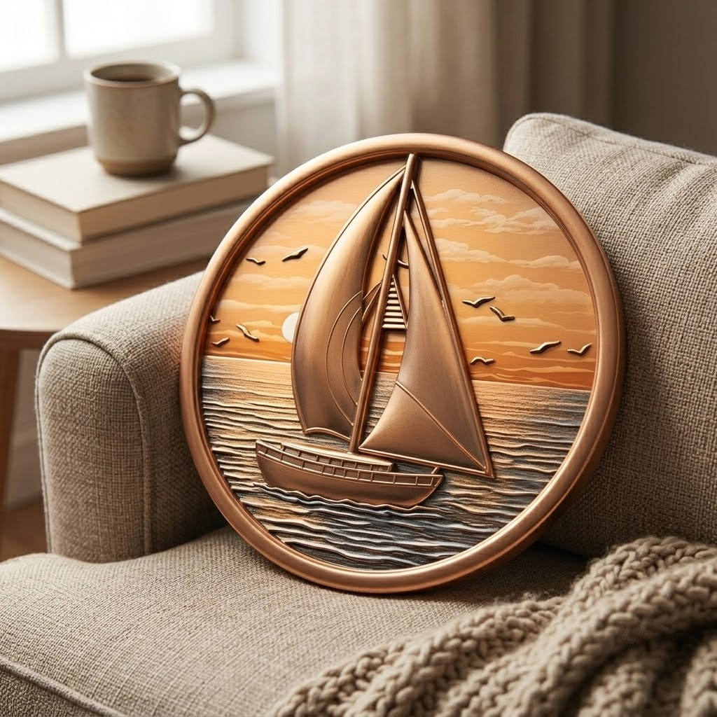 Elegant Golden Harbor Sailboat Metal Wall Art For Luxury Coastal Decor