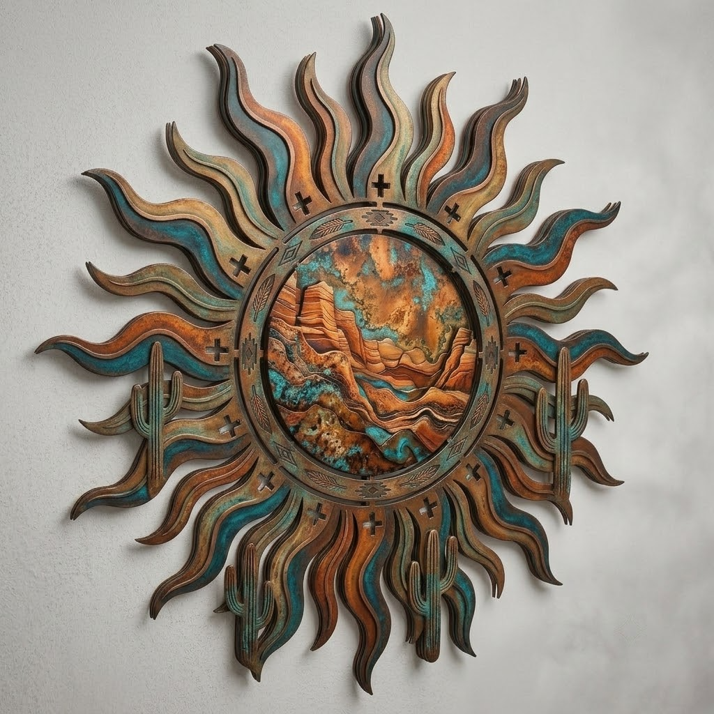 Southwestern Desert Sun Metal Art, Outdoor Patio Wall Decor