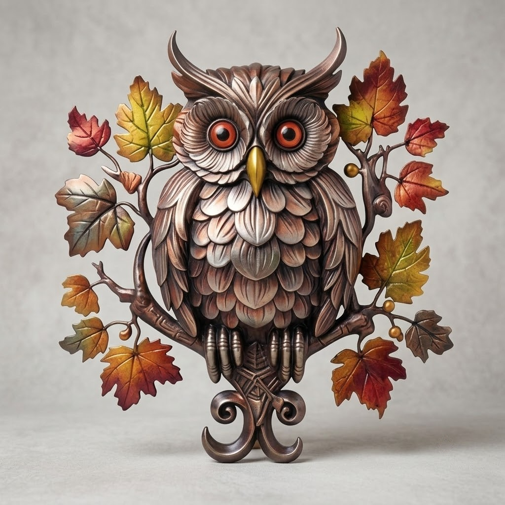 Owl Ornate Vine Metal Wall Art, Elegant Design For Home Decor