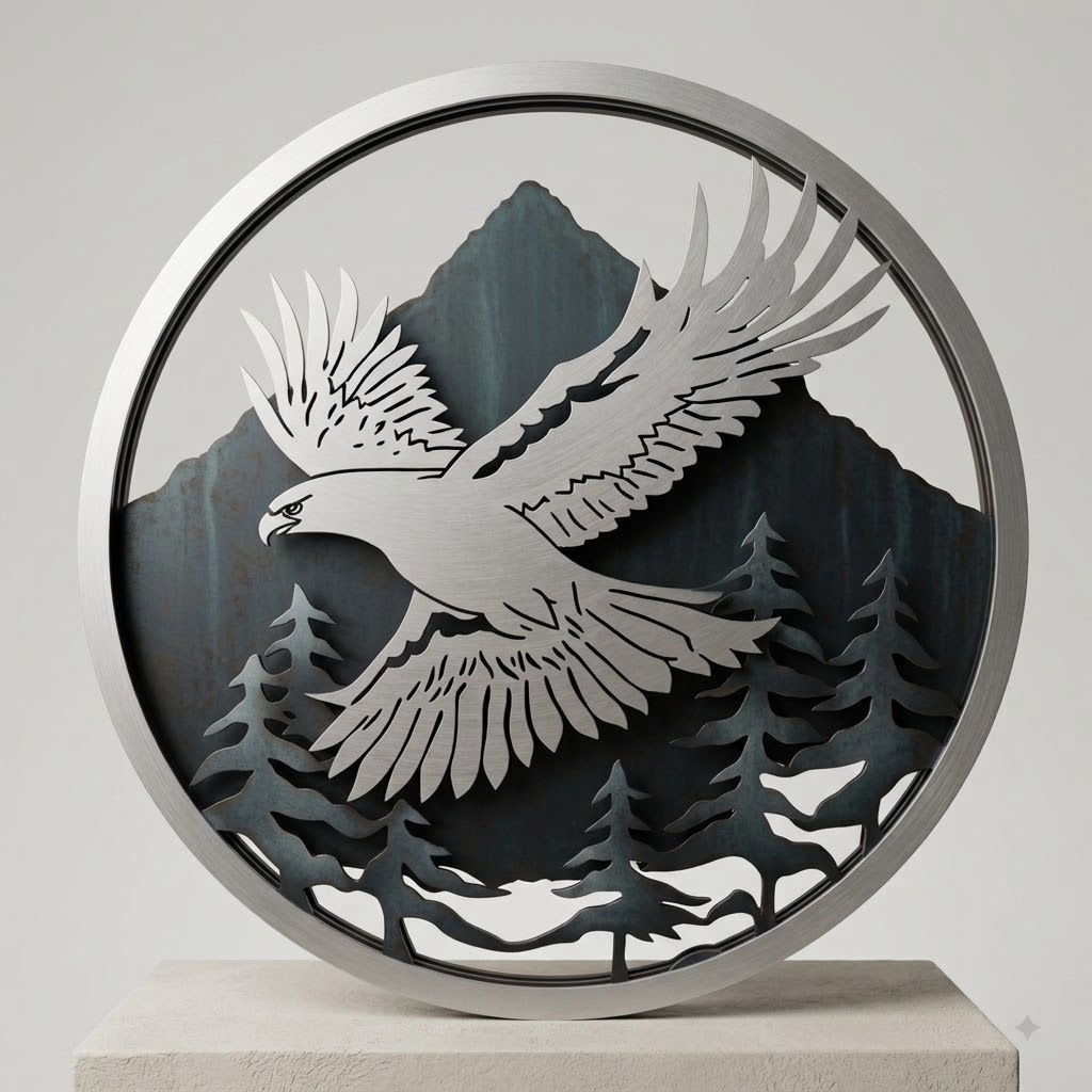 Bald Eagle Metal Sign, Mountain Eagle Metal Wall Art Gift