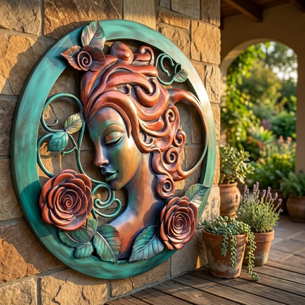 June Rose Sun Goddess Metal Wall Art, Birth Flower Decor