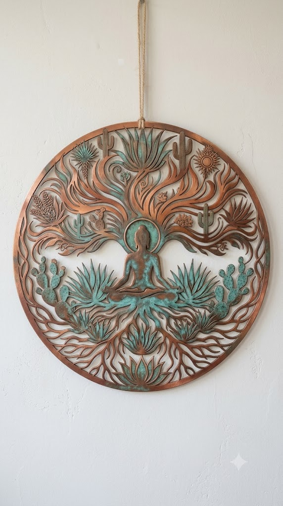 Serene Meditation Metal Art, Yoga Wall Decor, Desert Metal Sign, Spiritual Home Accent Gift