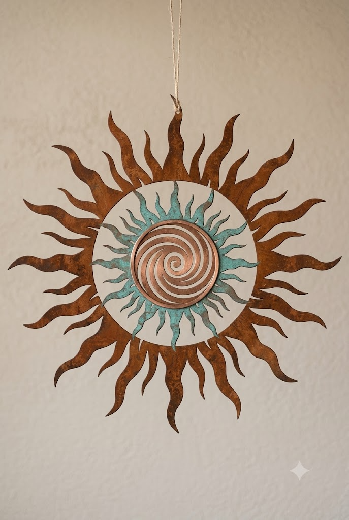 Rustic Sun Metal Art, Spiral Sun Wall Decor For Outdoor Garden