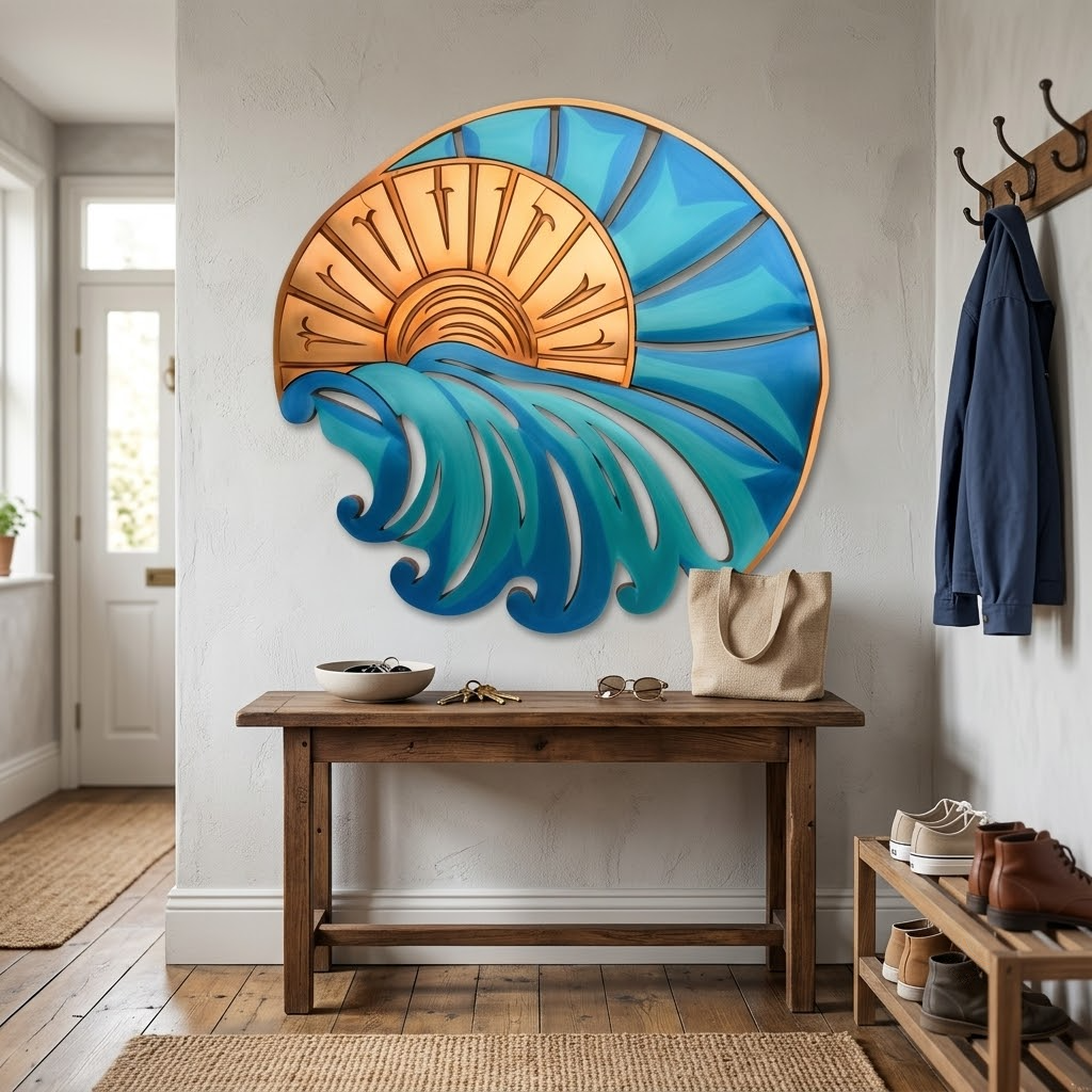 Coastal Sunburst Ocean Wave Metal Sign