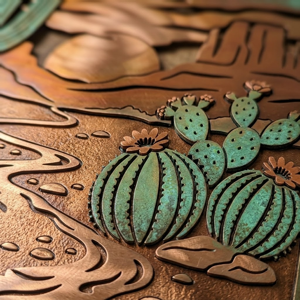Desert Landscape Metal Art, Cactus Garden Wall Decor For Western Home