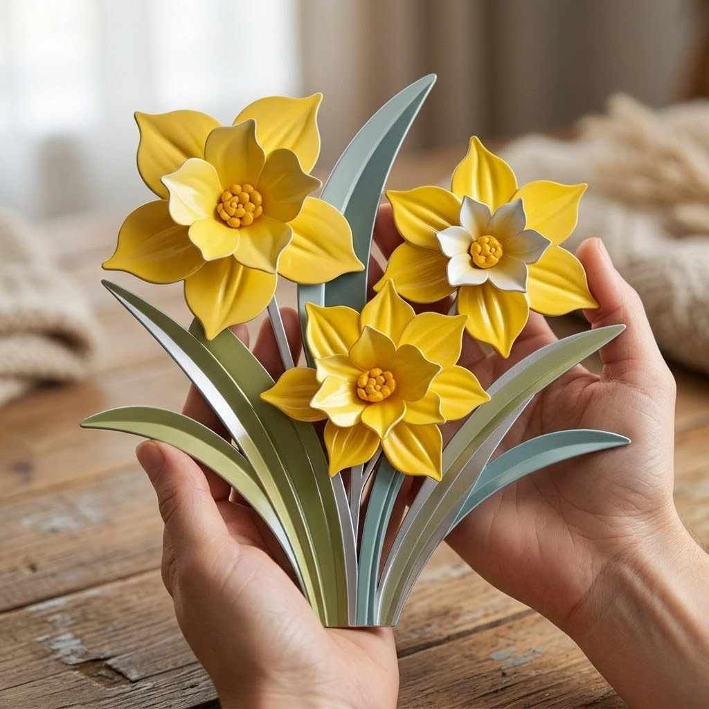 Daffodil Birth Flower Bouquet Metal Wall Art, One Piece Aluminum Sign