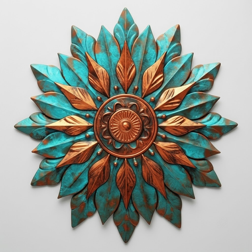 Copper Teal Floral Sun Goddess Metal Wall Art
