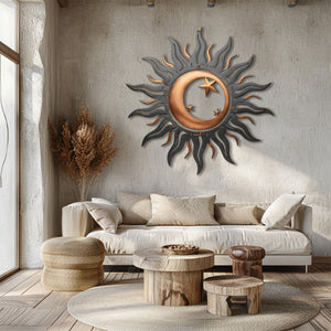 Sun Moon Star Metal Wall Art β UV Printed Aluminum Rustic Decor Custom Indoor Outdoor