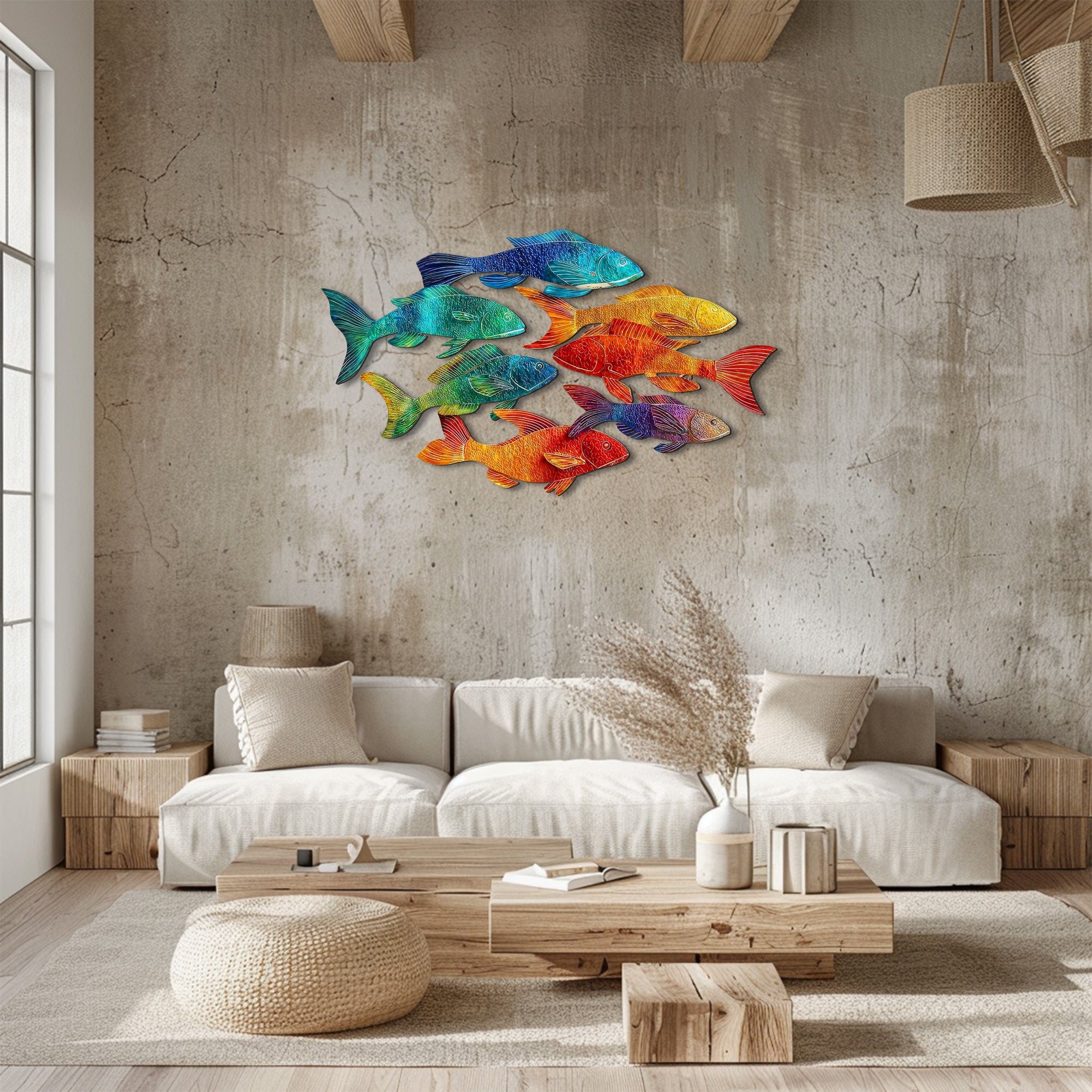 Colorful School of Fish Metal Wall Art – UV Printed Coastal Decor Beach Indoor Outdoor
