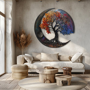 Moon Tree of Life Metal Wall Art – UV Printed Aluminum Decor Boho Indoor Outdoor