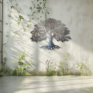Silver Tree of Life Metal Wall Art – UV Printed Aluminum Decor Nature Indoor Outdoor