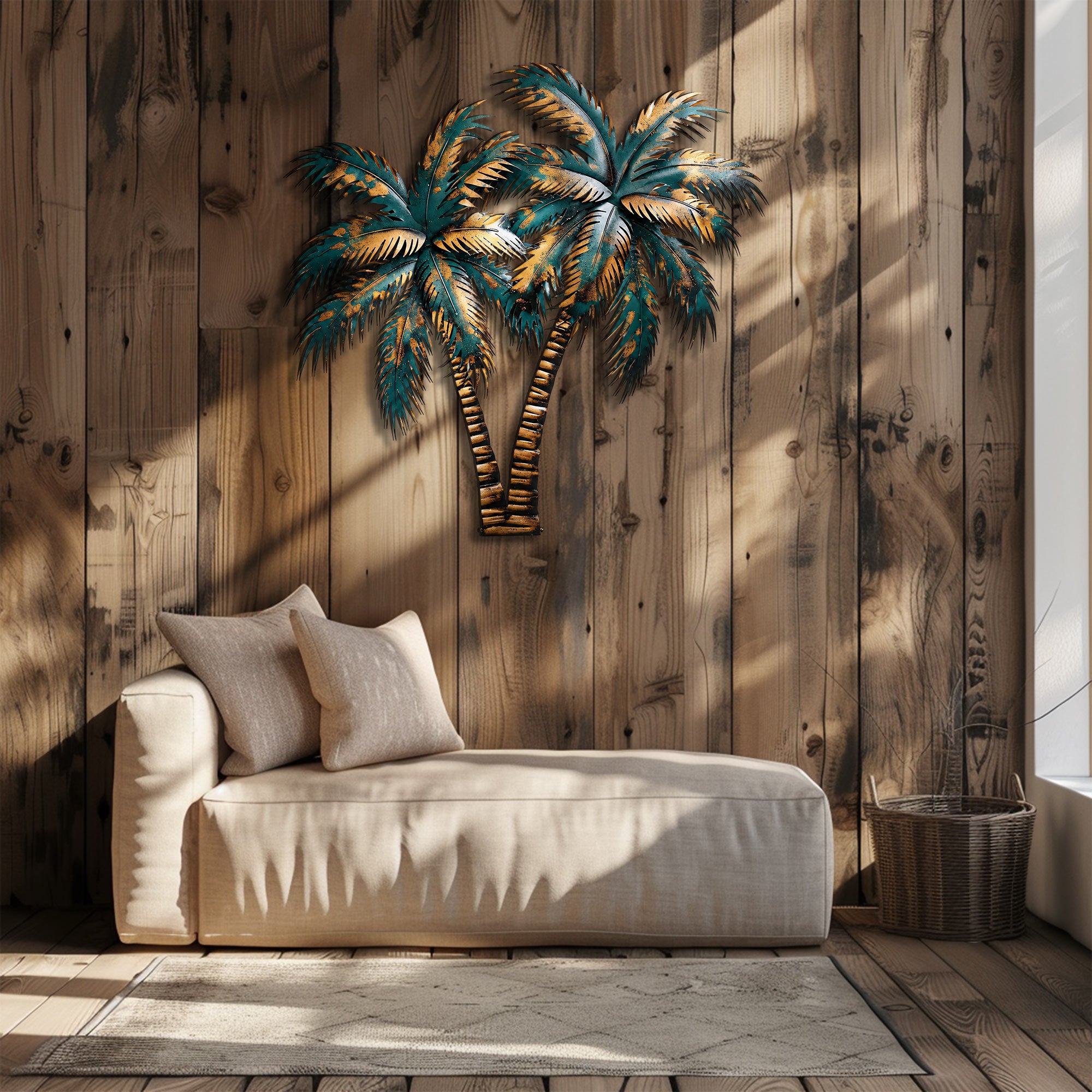 Palm Tree Metal Wall Art Sunset Beach Decor – Coastal Island Wall Hanging Rustic Summer Wall Art Home Decor