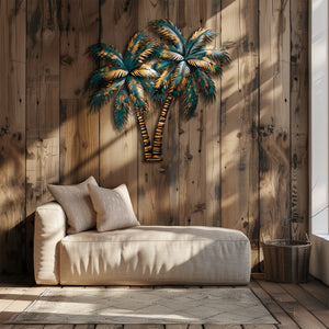 Palm Tree Metal Wall Art Sunset Beach Decor – Coastal Island Wall Hanging Rustic Summer Wall Art Home Decor
