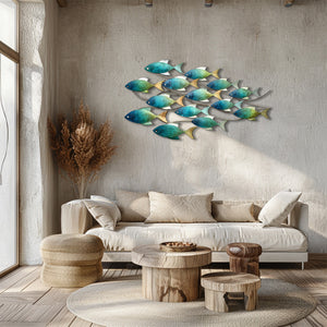 School of Fish Metal Wall Art – UV Printed Aluminum Coastal Decor Beach Indoor Outdoor