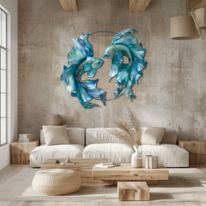 Blue Betta Fish Metal Wall Art – UV Printed Aluminum Coastal Decor Yin Yang Indoor Outdoor
