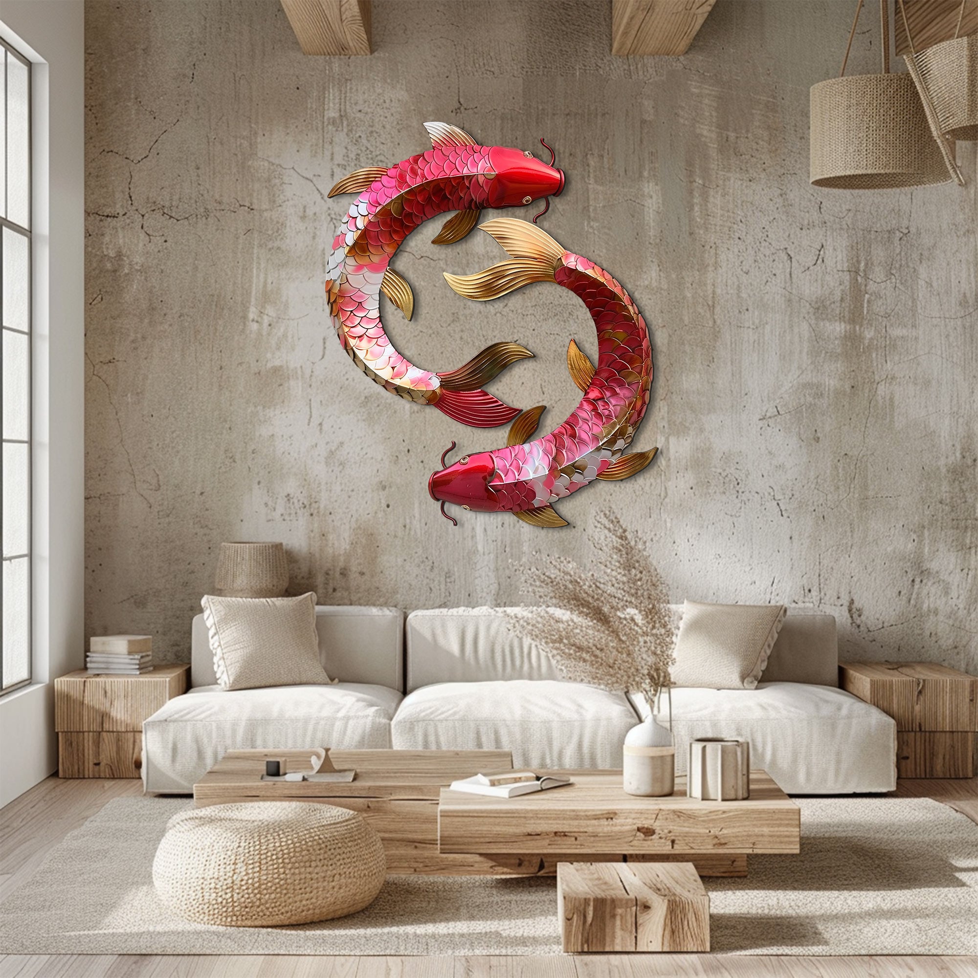 Koi Fish Yin Yang Metal Wall Art – UV Printed Aluminum Decor Feng Shui Indoor Outdoor