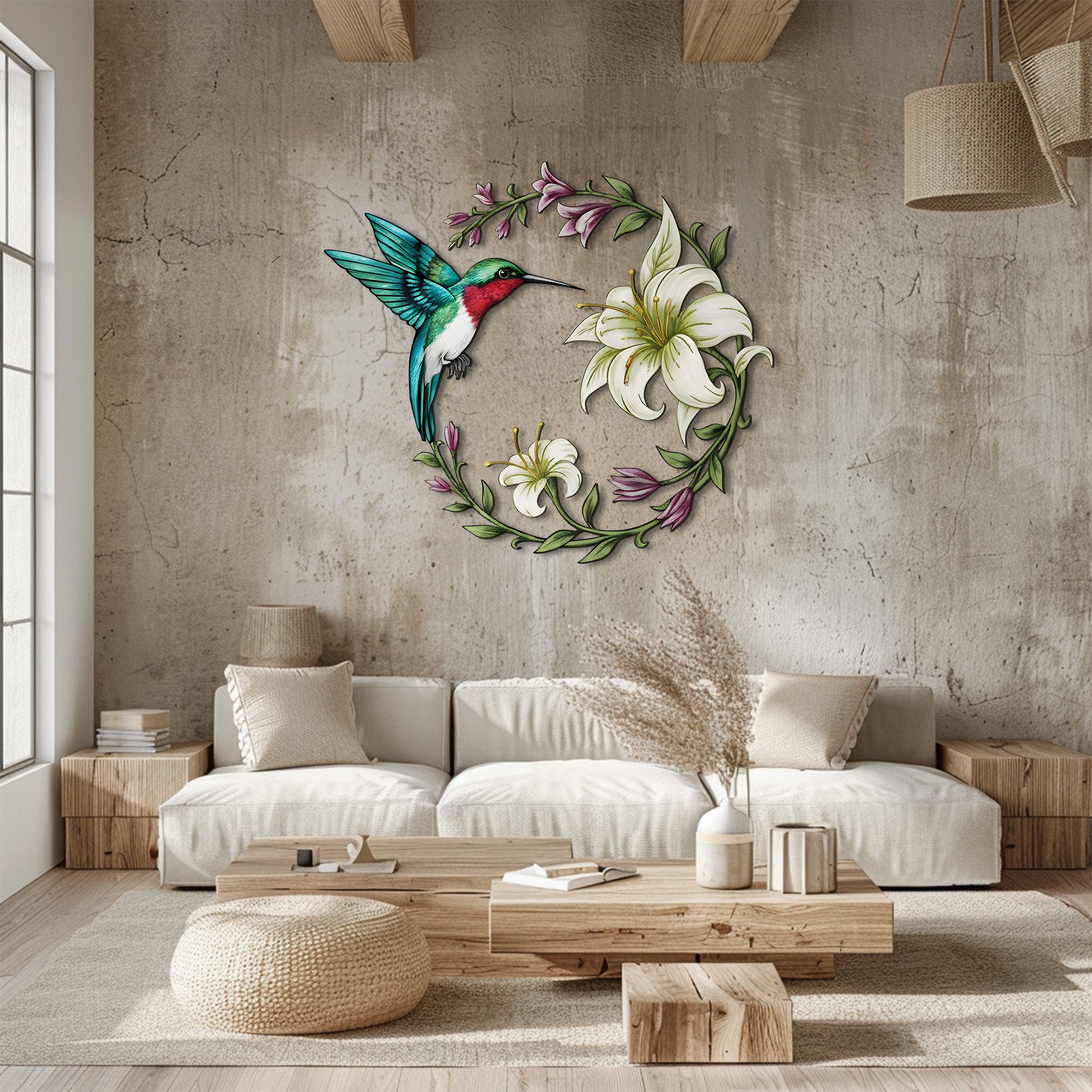 Hummingbird Floral Metal Wall Art – UV Printed Aluminum Nature Decor Garden Indoor Outdoor