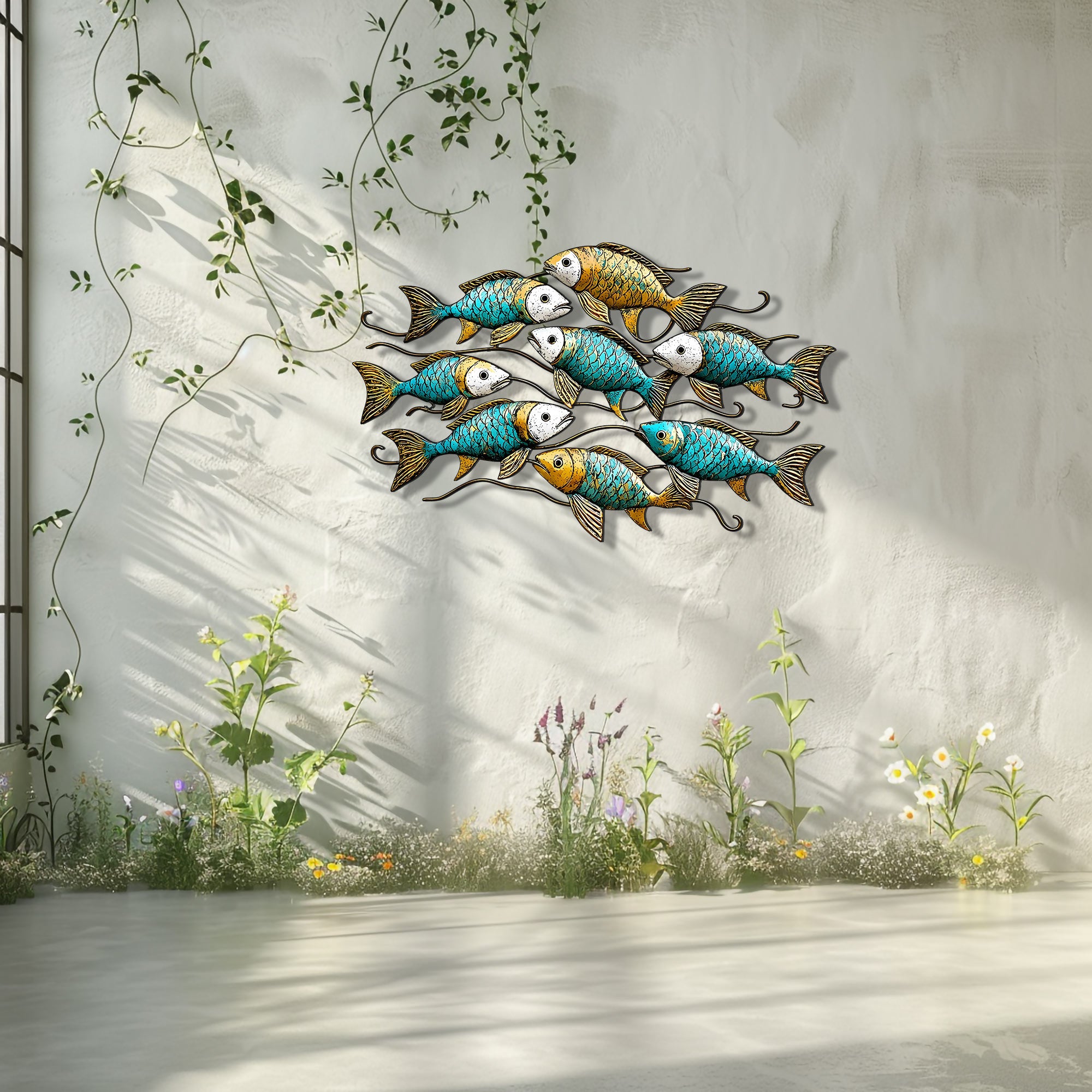 School of Fish Metal Wall Art – UV Printed Coastal Decor Beach Indoor Outdoor