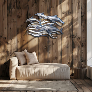 Dolphin School Metal Wall Art – UV Printed Aluminum Coastal Decor Ocean Indoor Outdoor