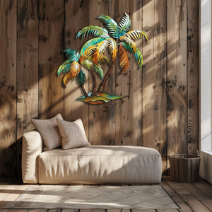 Palm Tree Metal Wall Art Sunset Beach Decor – Coastal Island Wall Hanging Rustic Summer Wall Art Home Decor V1