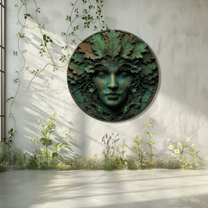 Green Woman Metal Wall Art β UV Printed Goddess Nature Decor Indoor Outdoor