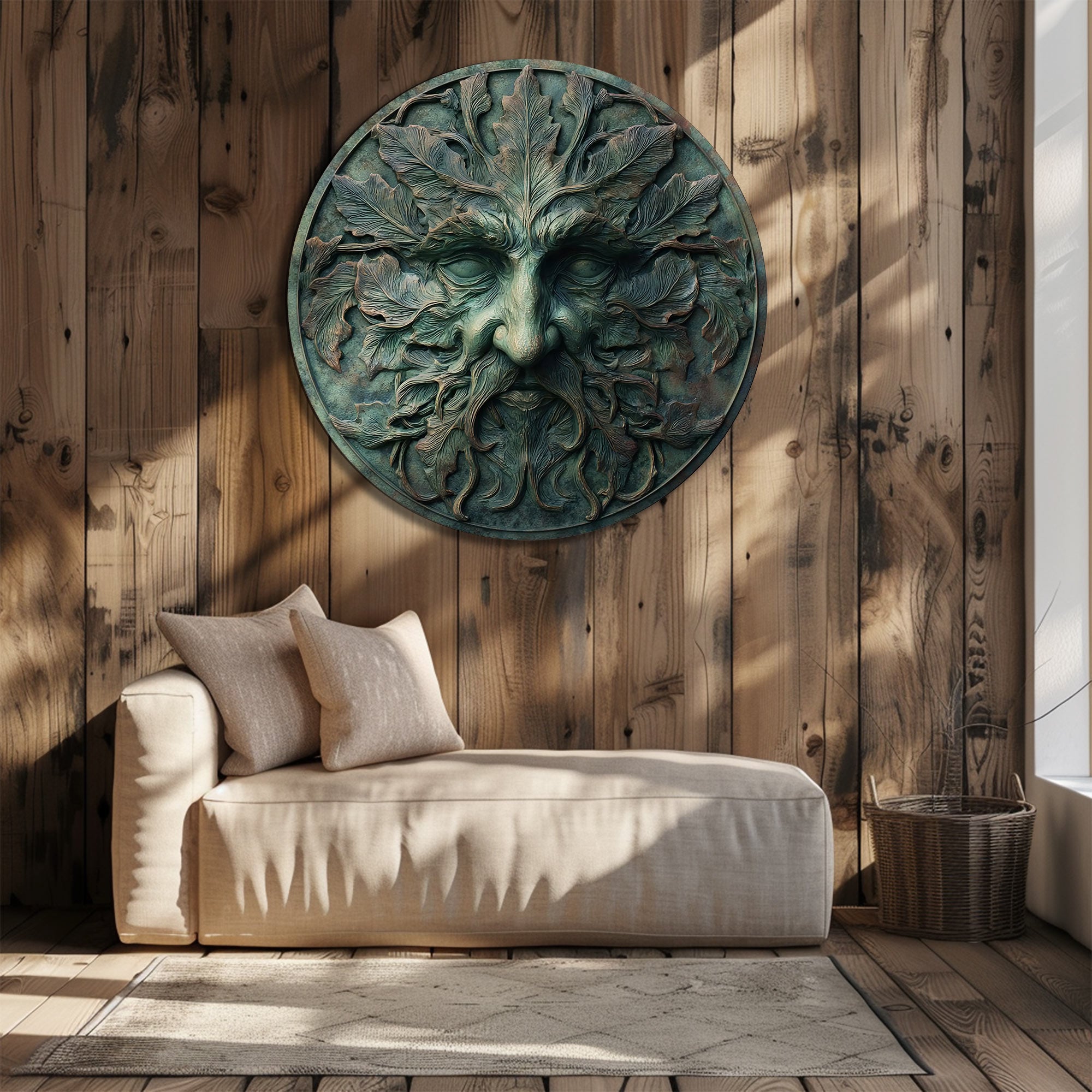 Green Man Metal Wall Art – UV Printed Aluminum Forest Spirit Decor Indoor Outdoor