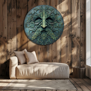 Green Man Face Metal Wall Art β UV Printed Aluminum Forest Spirit Garden Decor Indoor Outdoor V2