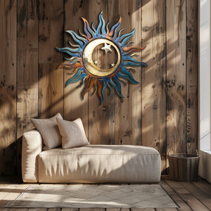 Sun Moon Metal Wall Art – Celestial Boho UV Printed Aluminum Decor Indoor Outdoor