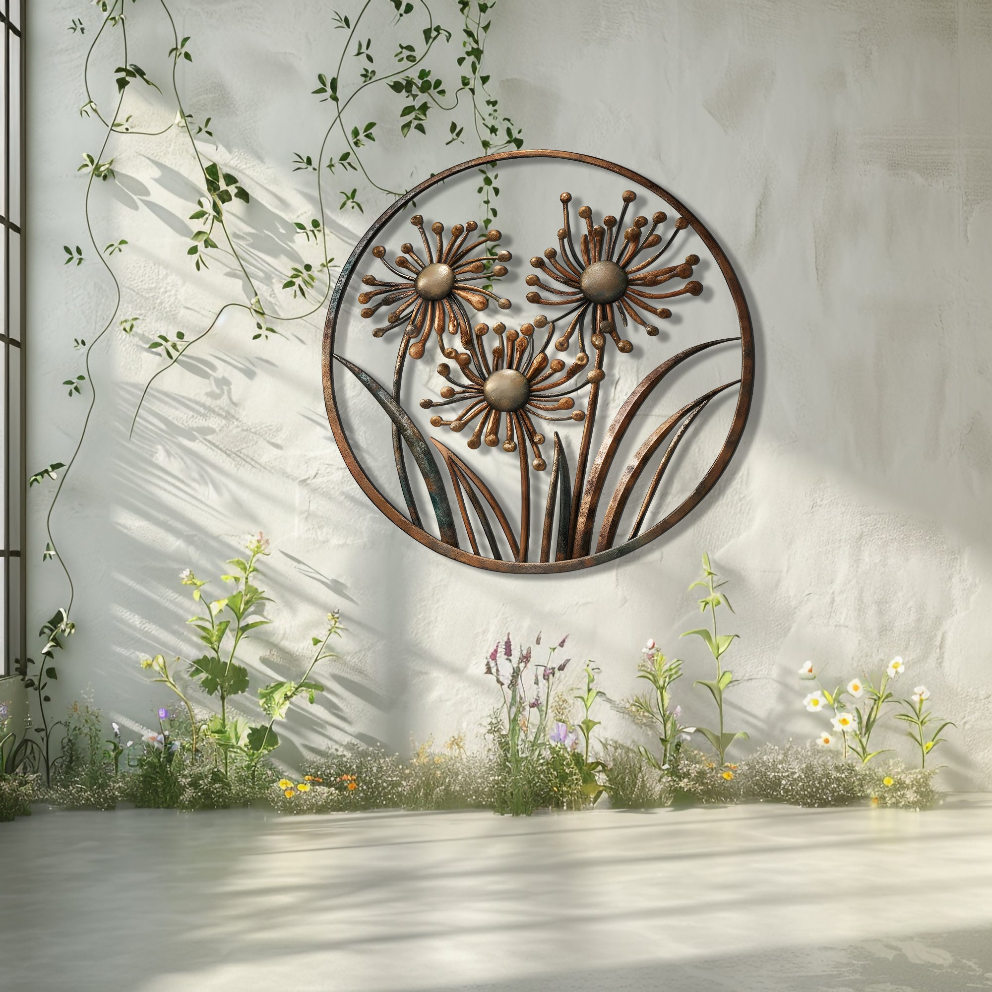 Minimal Metal Flower Wall Art – Modern Floral Decor Wall Art Indoor Outdoor