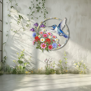 Hummingbird Floral Metal Wall Art – Wildflower Bird Decor Garden Indoor Outdoor