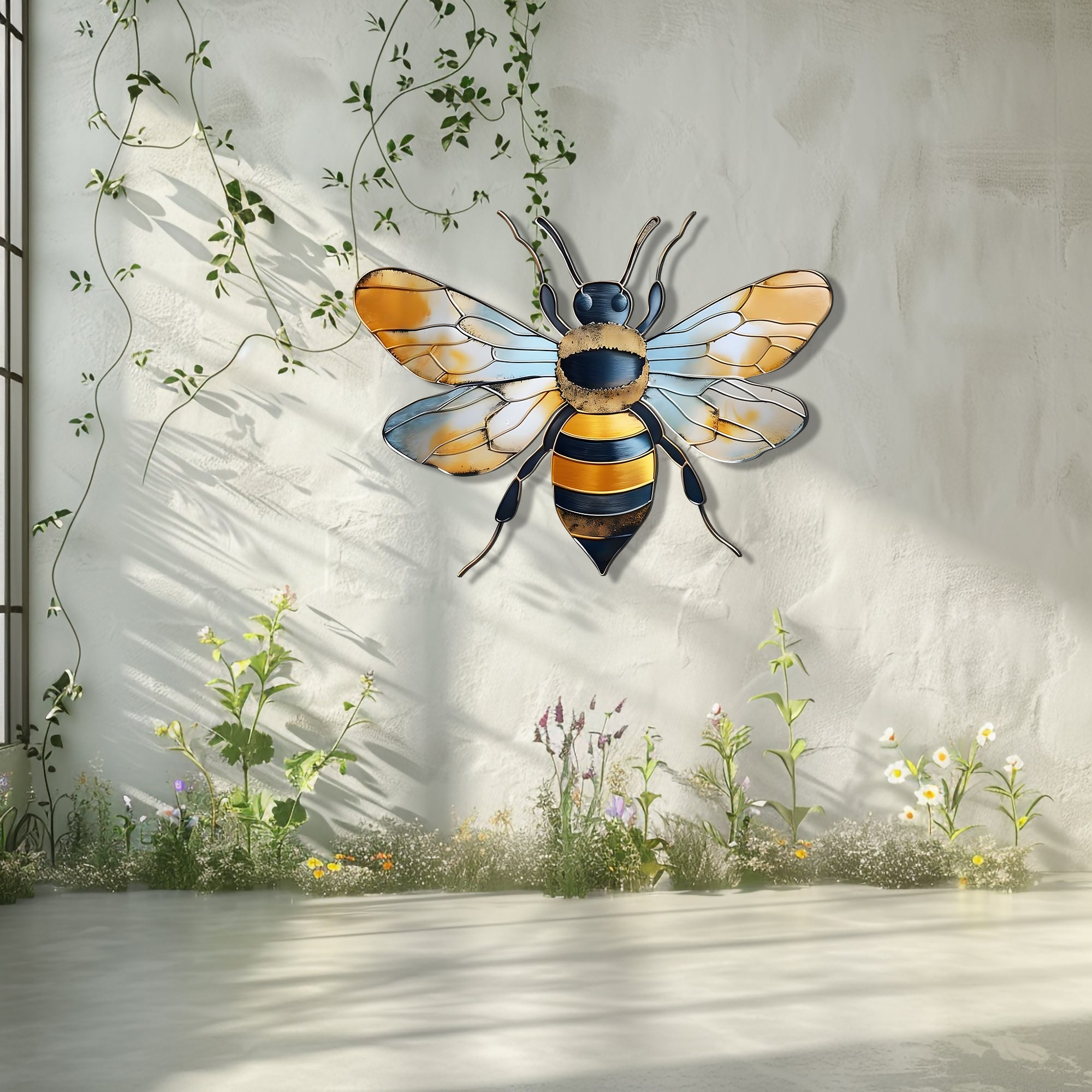 Bee Metal Wall Art Gold Honey Bee Decor – Rustic Garden Wall Hanging Farmhouse Insect Wall Art Nature Home Decor