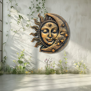 Sun Moon Metal Wall Art Celestial Decor – Boho Sun and Moon Wall Hanging Rustic Astrology Wall Art Home Decor