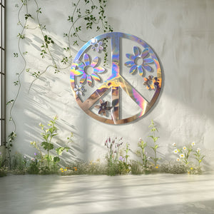 Peace Sign Wall Art – Boho Floral Metal Decor