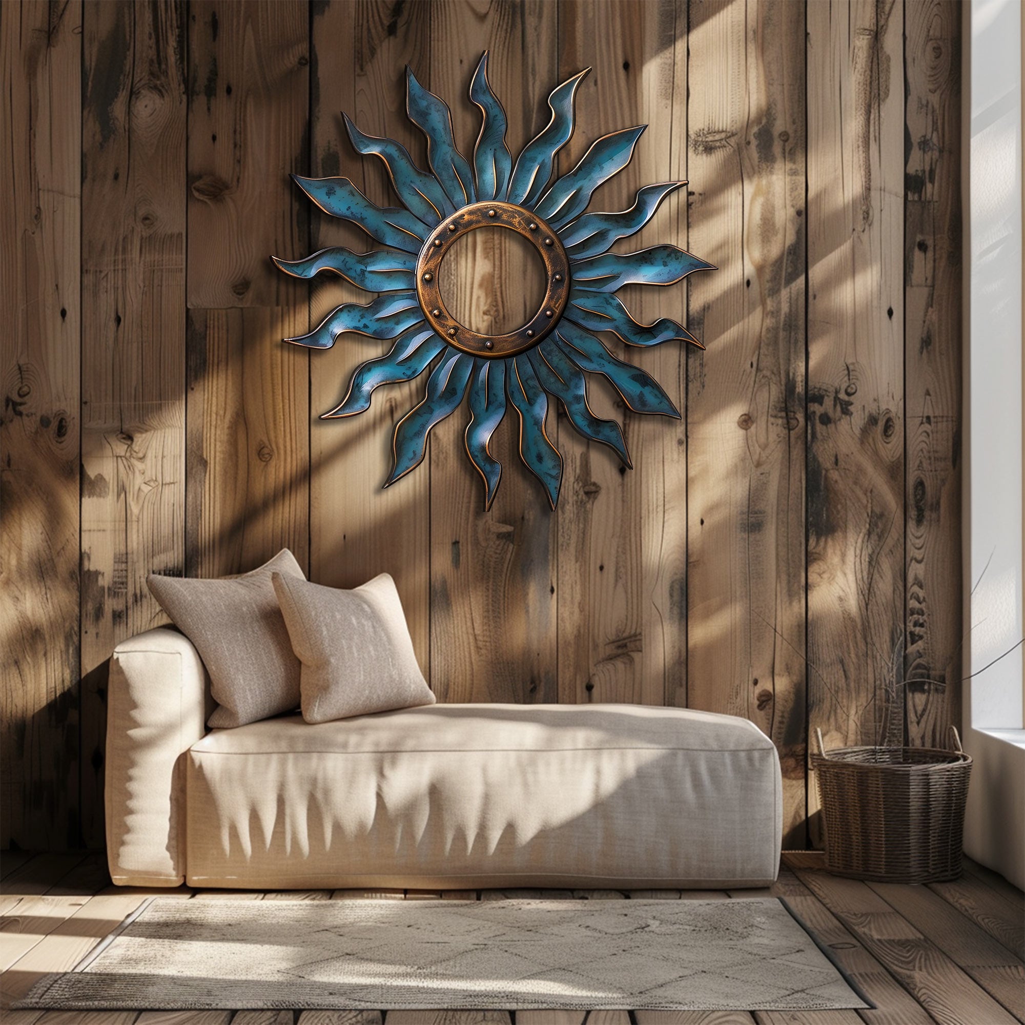 Blue Sunburst Metal Wall – UV Printed Decor Custom Coastal Indoor Outdoor