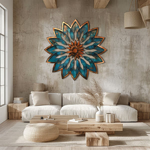 Mandala Blue Sun Metal Wall Art – Boho Sun Wall Hanging Mandala Wall Art Home Decor