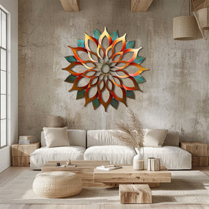 Mandala Sun Metal Wall Art – UV Printed Aluminum Boho Decor Funky Indoor Outdoor