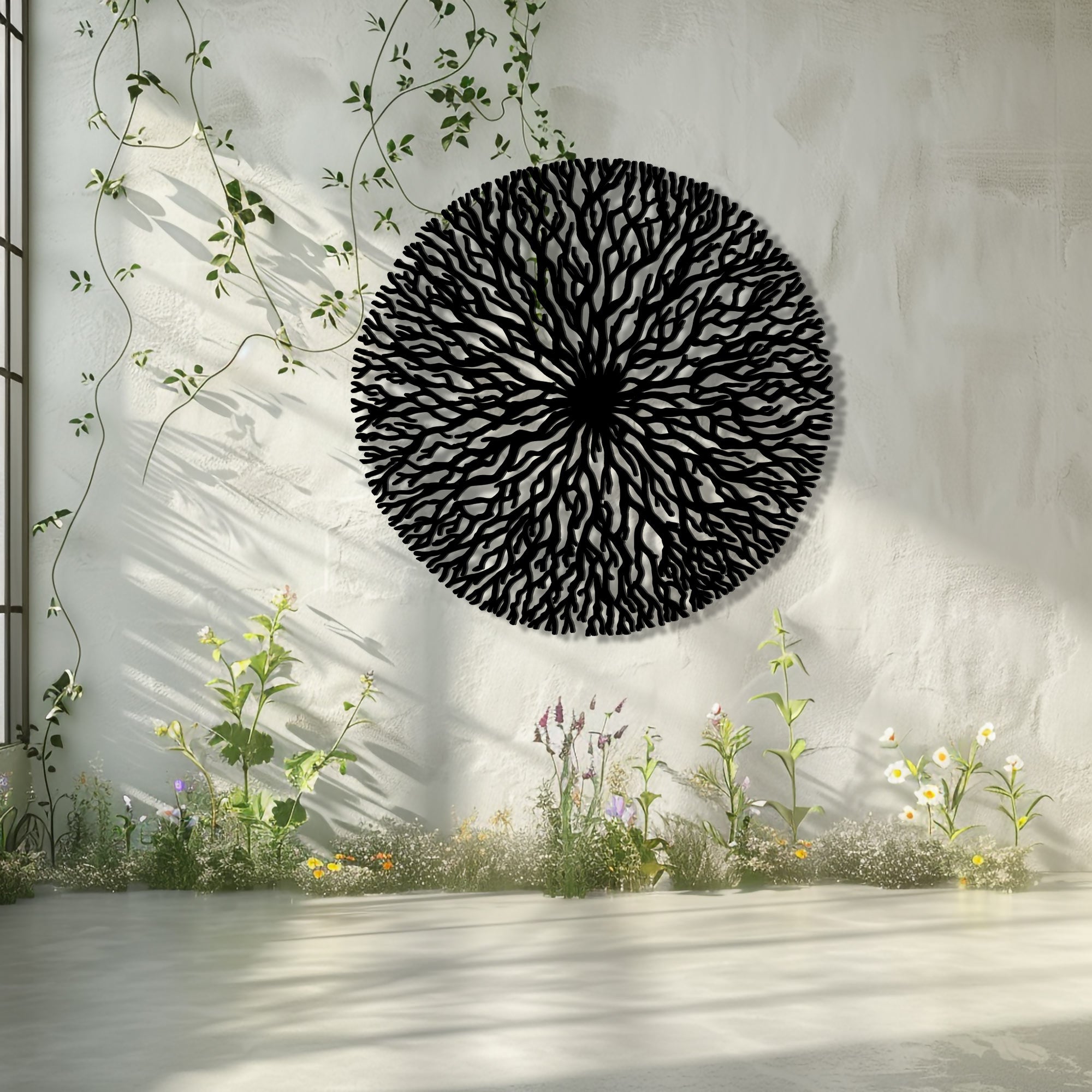Abstract Tree Of Life Metal Wall Art Modern Circular Wall Decor Black Nature Wall Hanging Boho Artwork