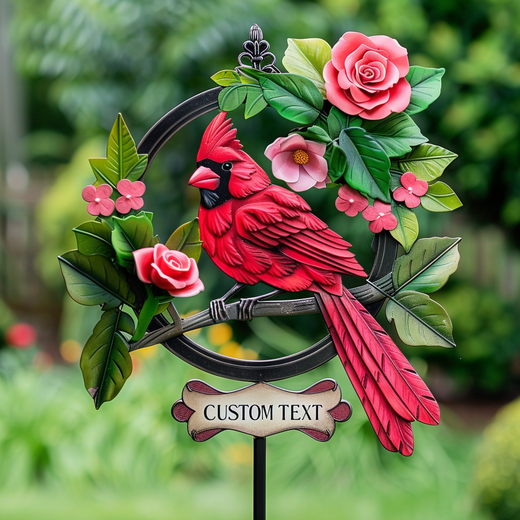 Personalized Cardinal Garden Stake, Memorial Bird Metal Sign, Cardinal Remembrance Gift