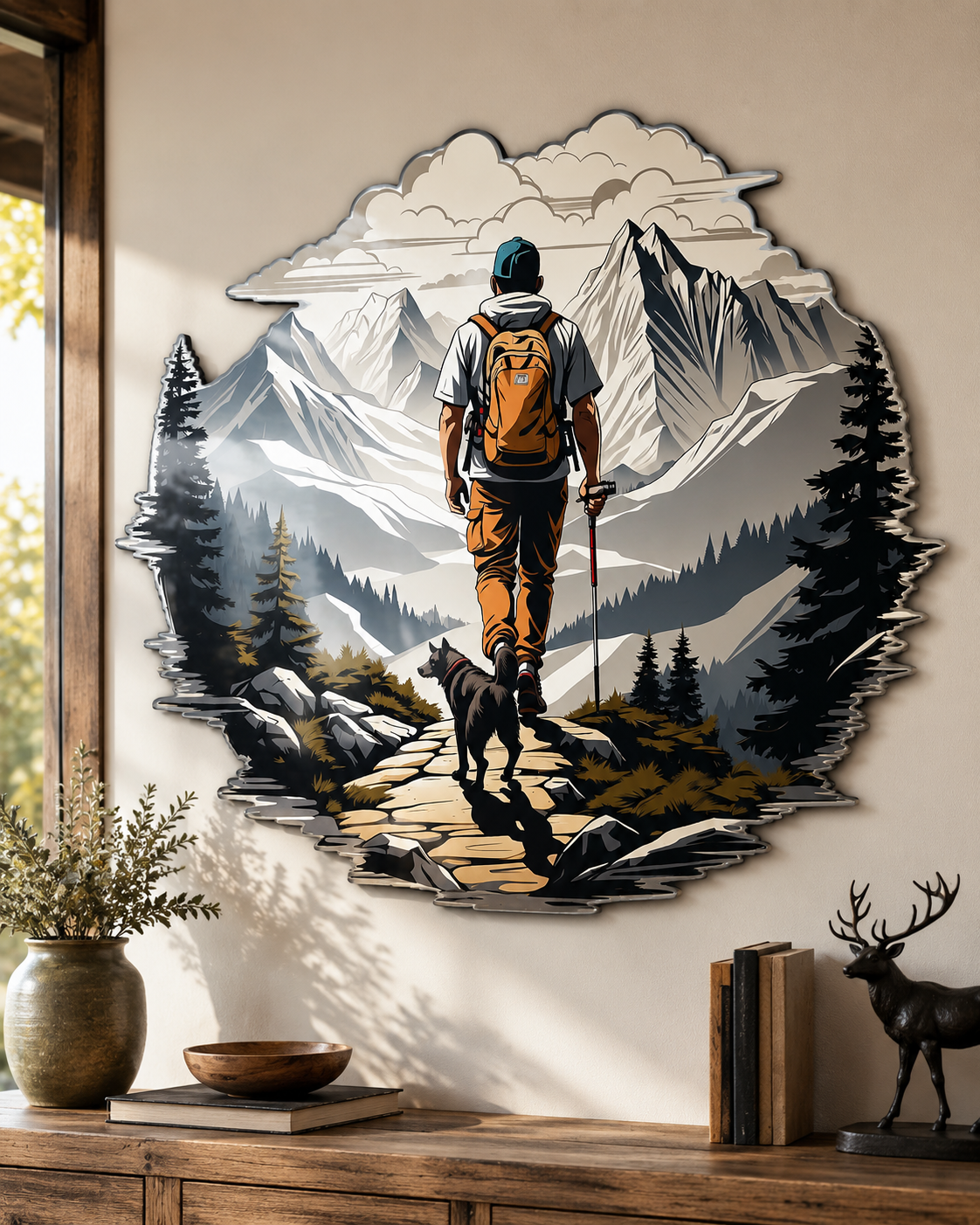 Fishing Adventure Metal Wall Art Mountain Landscape Sign Outdoor Nature Hunter Fisherman Decor Gift for Men Cabin Lodge Home
