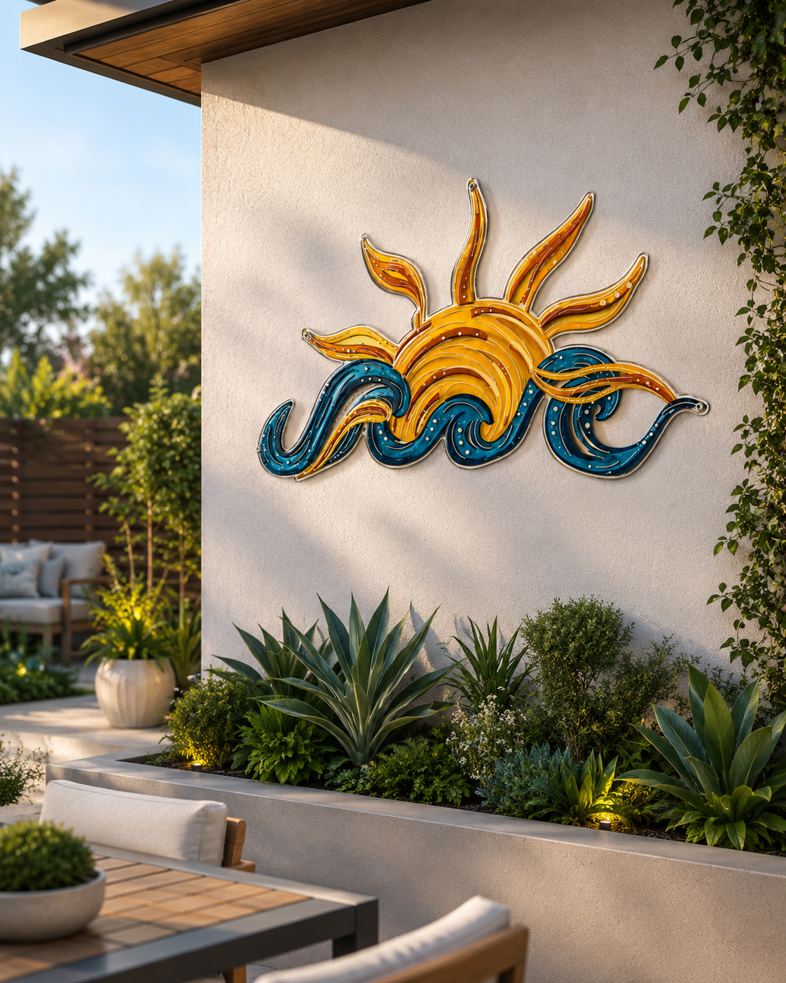 Sun Ocean Wave Metal Wall Art Sunrise Beach Decor Tropical Sunset Surf Coastal Nautical Home Wall Sign Gift for Beach House Lovers