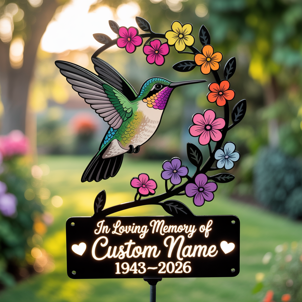 Personalized Hummingbird Memorial Garden Stake Metal Sign, Remembrance Garden Decor, Sympathy Gift