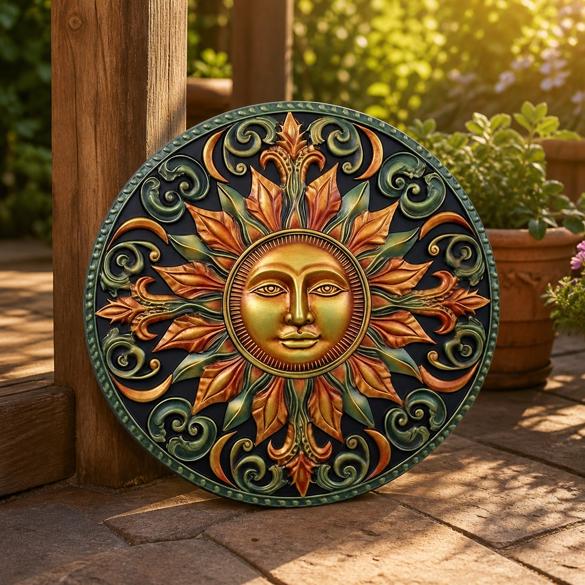 Celestial Woodland Mystical Forest Sun Face Metal Sign