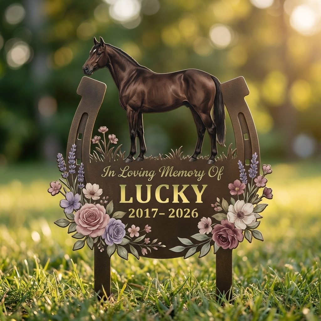 Horse Memorial Metal Sign, Personalized Garden Skate Grave Marker, Pet Loss Sympathy Gift