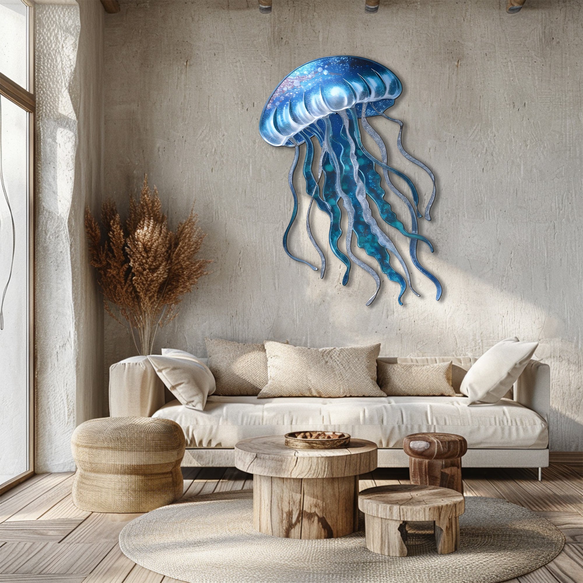 Blue Jellyfish Metal Wall Art Ocean Sea Life Wall Decor Coastal Aluminum Sign Indoor Outdoor Decor
