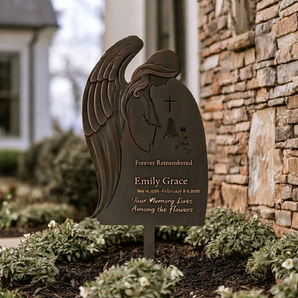 Angel Memorial Garden Metal Sign, Personalized Metal Grave Marker