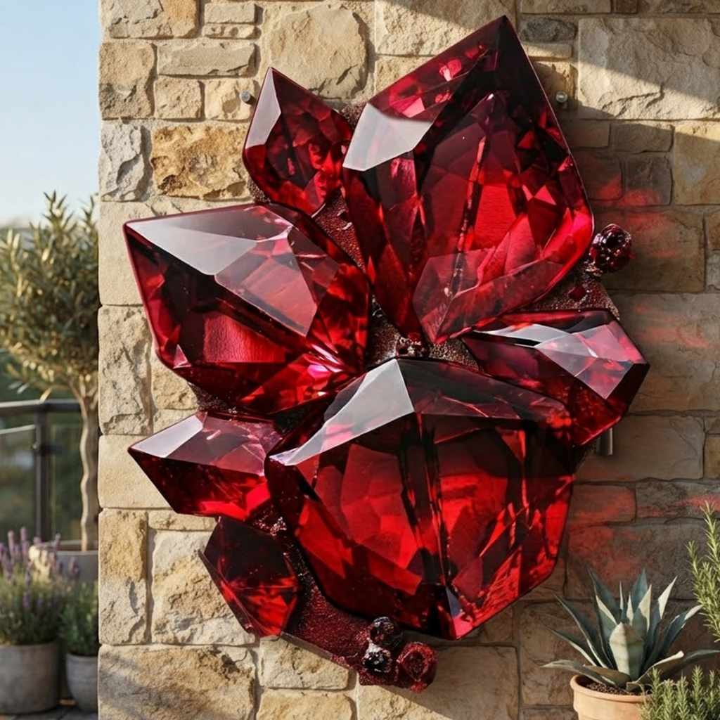 July Ruby Birthstone Metal Wall Art